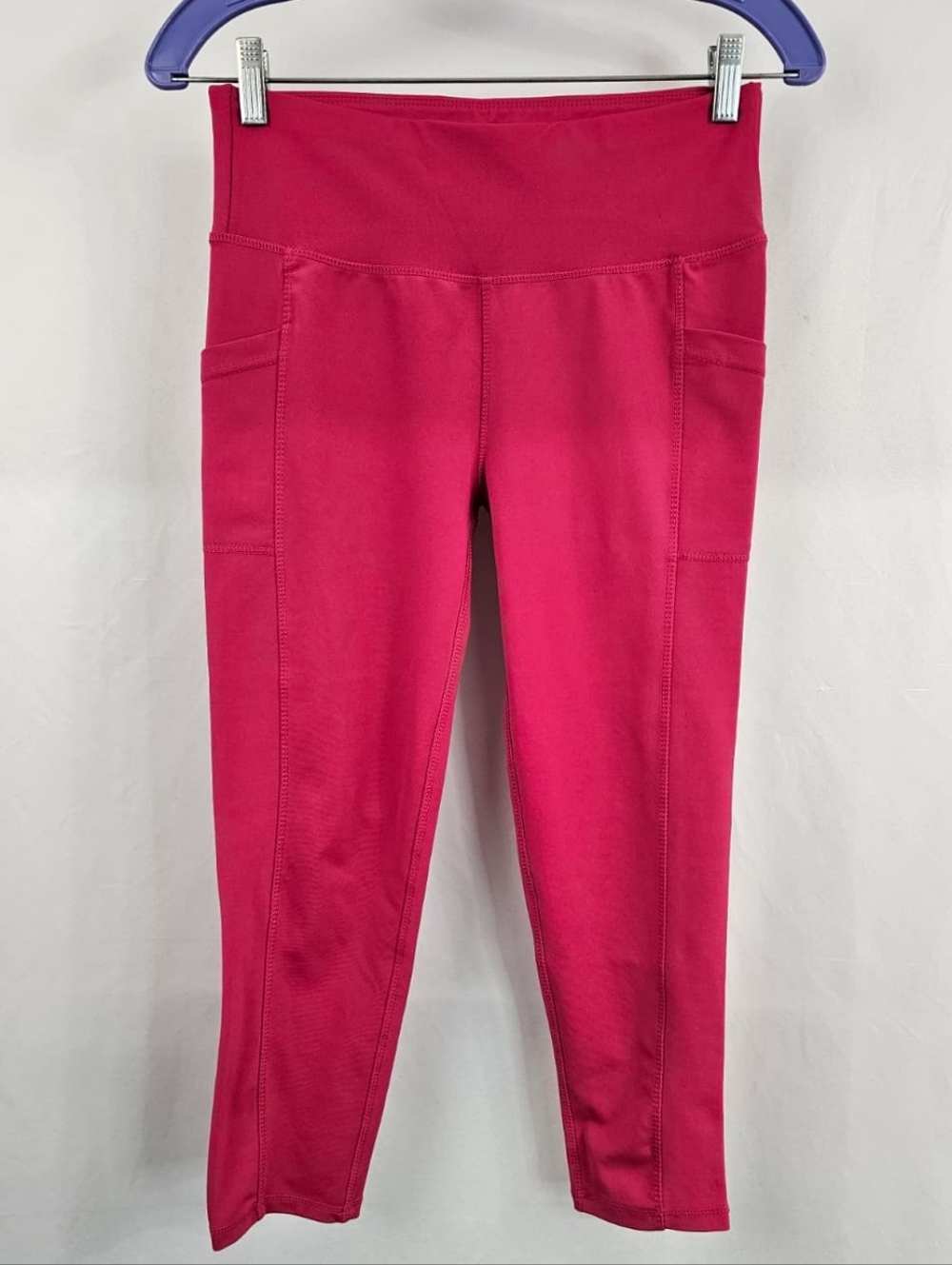 Ebb & Flow Bright Pink Mid Rise Cropped Side Pockets Yoga Workout Leggings, Sz S
